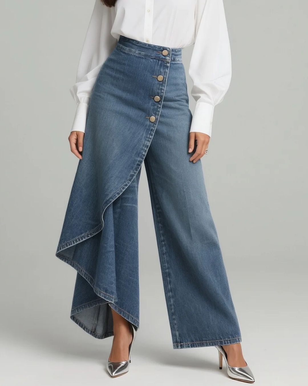 Oana | Pantaloni tip wrap din denim