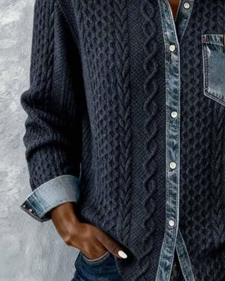 Anastasia - Cămașă cu mâneci lungi cu patchwork din denim