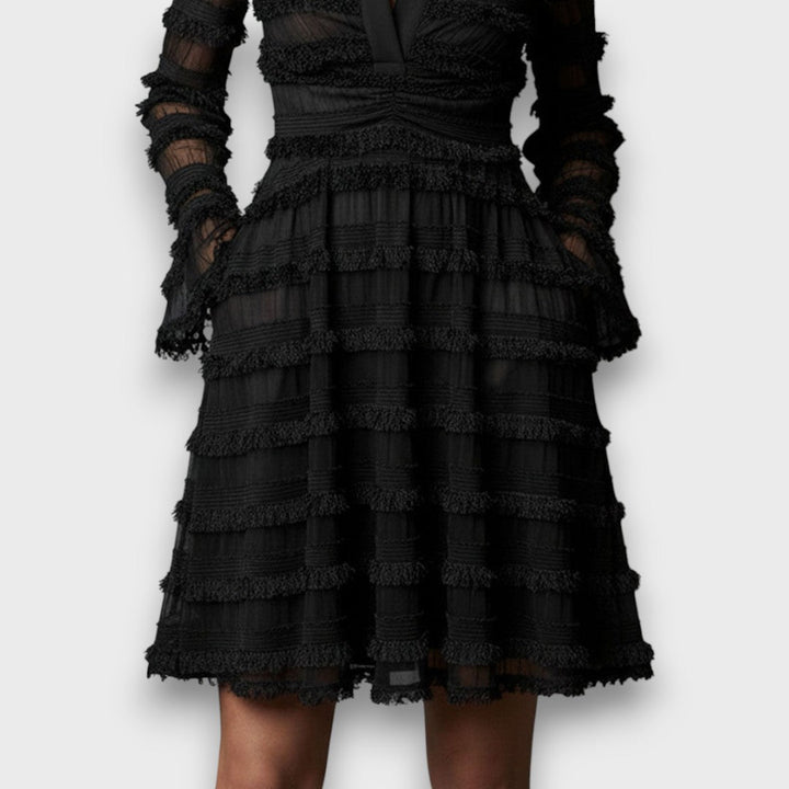 Parisa | Rochie midi cu franjuri transparente